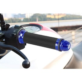 Handlebar grips, motorcycle CNC aluminium rubber handlebar grips for 7/8 inch handlebar bicycle (blue).
