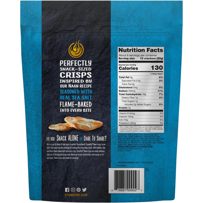Stonefire Sea Salt Naan Crisps 6 Ounce Pack Of 6