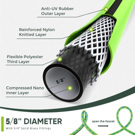 YESTAR Garden Hose 25ft x 5/8",Short Garden Water Hose Heavy Duty,Flexible,Lightweight Hybrid Hose with Swivel Handle,3/4'' Brass Fittings,Hybrid Rubber Hose for Backyard