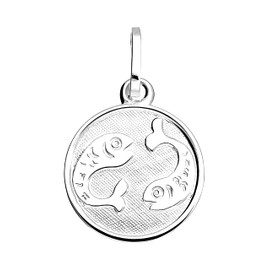 MyGold MOD-07067 Zodiac Pendant (without Chain) Sterling Silver Small Diameter 12 mm Mini Round Zodiac Horoscope Pendant Zodiac Round, Silver, Fish