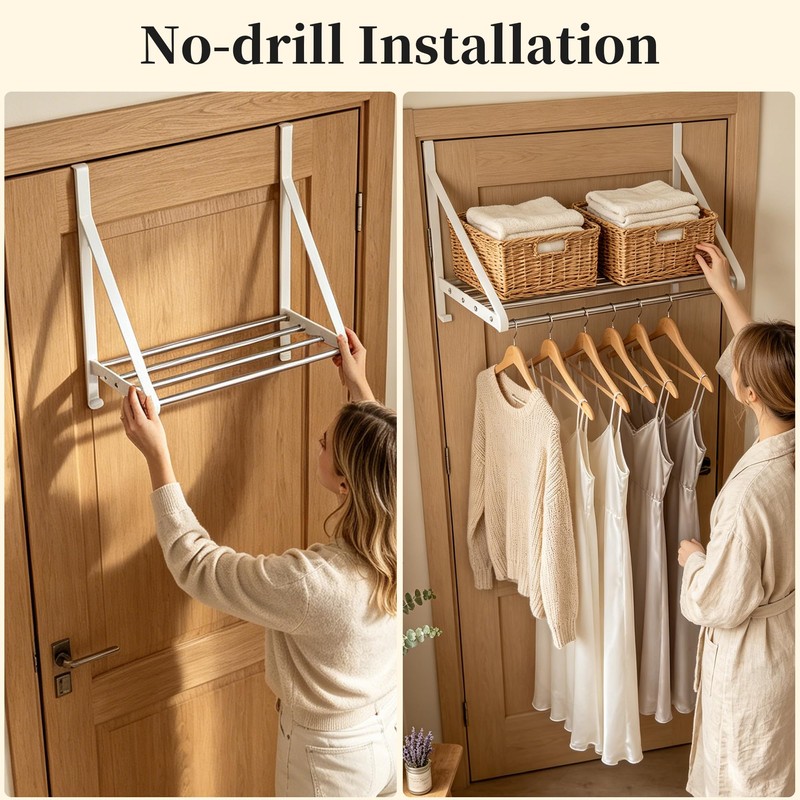 Over the Door Clothes Drying Rack 13"-23" Adjustable Heavy Duty