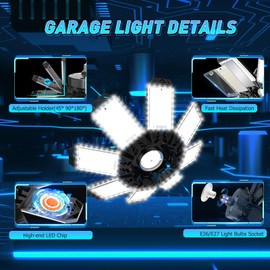ISKYDRAW Garage Lights 260W 26000LM, 6 Pack Garage Lights Ceiling LED Bright Garage LED Lights with 8 Foldable LED Panels, Screw in LED Shop Lights 6500K for Garage, Workshop, Barn, Warehouse