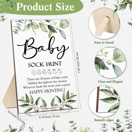 Hoteam 21 Pcs Baby Shower Games Include Baby Sock Hunt Sign and 20 Pair Small Cotton Socks Wooden Table Sign with Holder for Boy and Girl Gender Reveal Party Favors(Greenery,Cute Style)