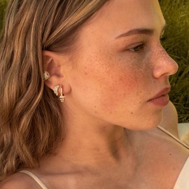 MYEARS Women Cartoon Conch Earrings Gold Huggie Hoop Sleeper Cubic Zirconia 14K Gold Plated Small Simple Hypoallergenic Everyday Summer Beach Jewelry