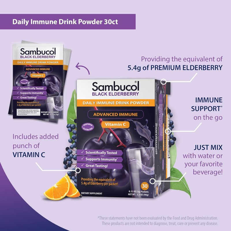Sambucol Black Elderberry Drink Powder - Daily Immune Black Elderberry