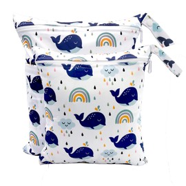 Criveple Nappy Bag, Wetbag Organiser Bag, Reusable Wet Bag, Wet Bags for Nursery, Travel, Gym, Swimming Items, Blue whale, Wetbag