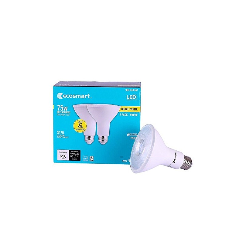 EcoSmart 75W Bright White PAR30 Dimmable LED Flood Light Bulb2-Pack