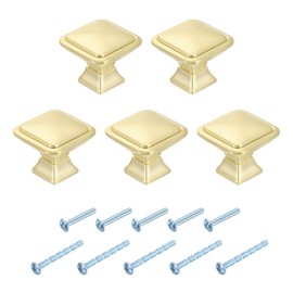 sourcing map 5Pcs Square Cabinet Knobs, 1.2 Inch Square Kitchen Cabinet Knob Zinc Alloy Drawer Knob Handle Pulls for Kitchen Cabinets Bedroom Dresser Wardrobe, Brass