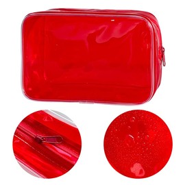 Neon Clear Pouch Small, Clear Makeup Bag, 7"x2.3"x4.7" Size TSA Approved Toiletry Bag, Clear Travel Bags for Toiletries, Clear Cosmetic Bag for Women and Men Small, red, Solid Color and Neon Color