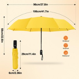 ZOMAKE Compact Umbrella - Auto Open Close Umbrella Windproof Strong,Large Strong Folding Umbrella,Black Wind Resistant Strong Umbrella,Travel Umbrella Compact for Men Women Family (Yellow)