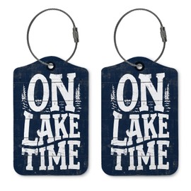 ZFQ Luggage Tags for Suitcases,Lake Gift,Navy Blue Lake Travel Suitcase Tags,2 Pack Luggage Tags Label with Steel Loop Baggage Tag,Lake Lover Gifts,On Lake Life
