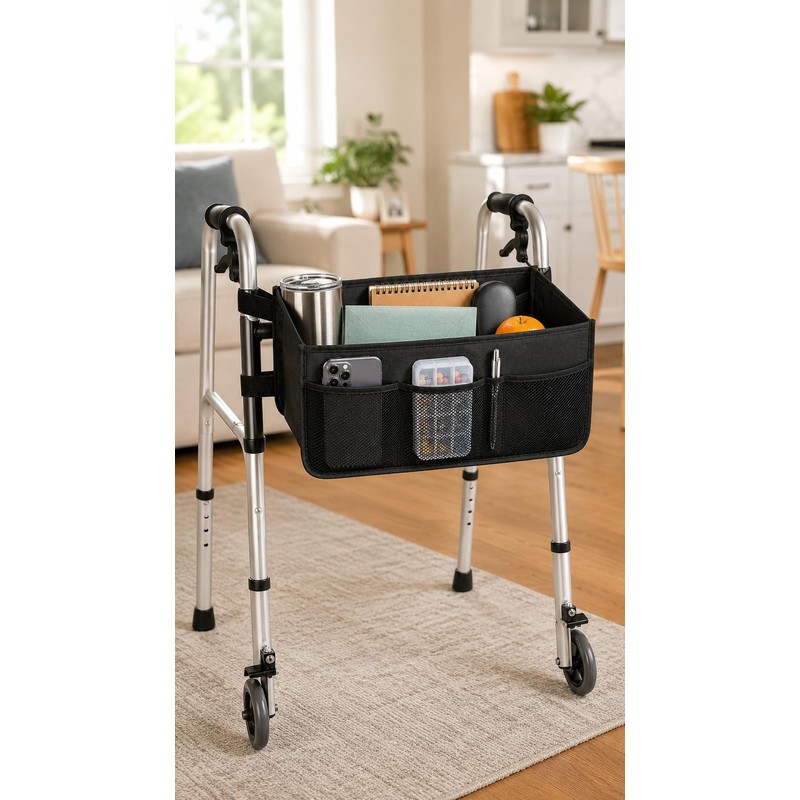 wigmoa Walker Organizer Bag with Cup Holder for Folding Walkers,