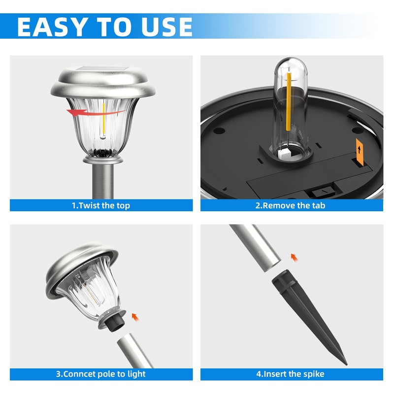 DERAYSION Solar Lights Outdoor Waterproof, Brushed Stainless Steel Glass Solar