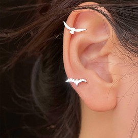 Cybche Vintage Seagull Stud Earrings Silver Bird Stud Earrings Small Seagull Earrings Bird Albatross Earrings Flying Bird Earrings Jewellery for Women, Zinc, No Gemstone