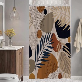 Uiiooazy Shower Curtain Boho Style, Shower Curtain Abstract Blue Grey Leaves Modern Minimalist Shower Curtain Anti Mould Waterproof Polyester Fabric Washable Bathroom Curtain with 8 Hooks 120 W x 200