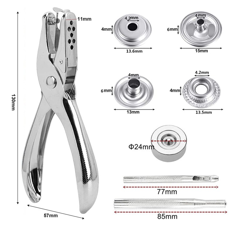 Snap Fastener Kit, 200 Sets 15mm Metal Sew-on Snap Fasteners