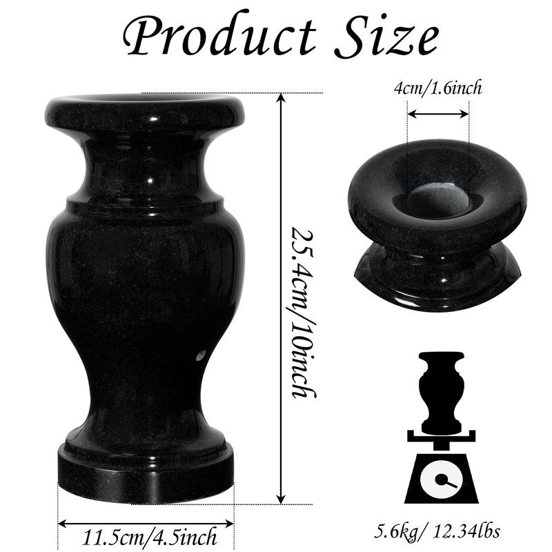 Cemetery Vase, Granite Grave Vase Polished, Black Memorial Stone Vases