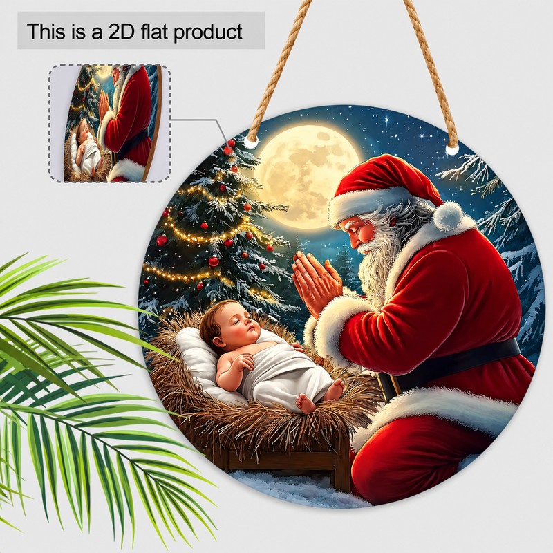  Christmas Santa Claus and Baby Jesus 2D Wooden Hanging