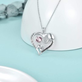 AOBOCO Mother Necklace Sterling Silver Love Heart Elephant Necklace with Birthstone Crystals, Birthday Mother's Day Jewellery Gifts for Mum from Daughter Son, Crystal, Crystal