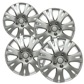 OxGord 16 inch Silver Snap-On Hubcaps with 7 Split Spoke Compatible with 2009-2013 Mazda 6 Standard Steel Wheel Covers