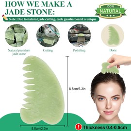 Gua Sha Comb Jade, Natural Guasha Stone Jade Guasha Comb Massage Comb Gua Sha Massage Tool GuaSha Therapy Massager for Head Massage