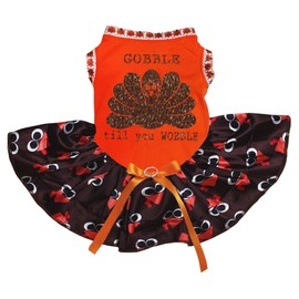 Petitebelle Brown Gobble Turkey Till You Wobble Puppy Dog Dress (Orange/Truthahngesicht, Größe XXL)