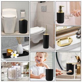 Black Gold Bathroom Sets with Shower Curtain and Rugs - 25 Pieces Complete Includes Trash Can, Soap Dispenser, Soap Dish, Toilet Brush, Toothbrush Holder, Tumbler Cup, Tray, Q-Tip Canisters, Hooks