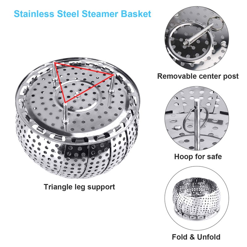 Large Veggie Vegetable Steamer Basket, Folding Steaming Basket, Collapsible Metal