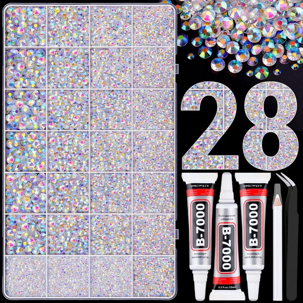 TINKRSTUFF 30000Pcs Resin Rhinestones for Bedazzling with Tweezers, Transparent AB