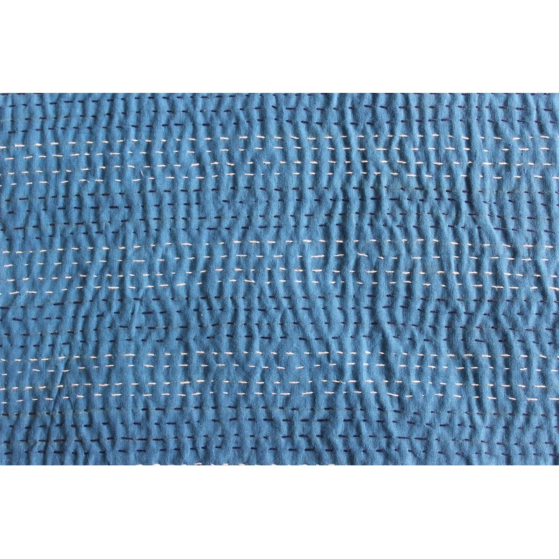 Mango Gifts Indigo Color Hand Block Printed Kantha Quilt, Queen
