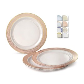 " OCCASIONS " 120 Plates Pack, Disposable Wedding Party Plastic Plates (10" Dinner Plate, Venice in White/Blush & Gold)