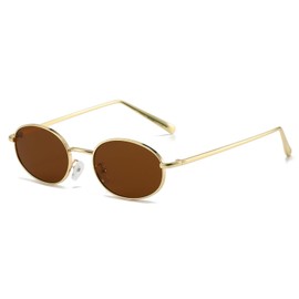 WDZAYXC Retro Oval Sunglasses for Men and Women, Gold/Tea