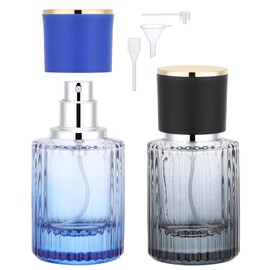 Segbeauty 1oz Glass Perfume Atomizer Empty 2Pack of 1pcs Blue Mini Perfume Bottle Refillable, 1pcs 30ml Black Cologne Travel Bottle, Portable Cologne Sprayer with Travel Refill Tools, Sample Bottles