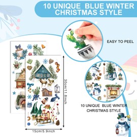 Whaline 10 Sheets Christmas Winter Rub on Transfer for Crafts Snowman Xmas Tree Rub on Transfer Stickers Pastel Blue Furniture Decals for Home Party DIY Crafts, 5.9 x 11.8 Inch