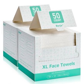 Borje Face Towels XL, Disposable Face Towel 10" x 12", 100 Count (2 Packs of 50), 100% USDA Biobased Facial Towelettes, Ultra Soft & Hygienic Makeup Remover Dry Wipes for Women Cleansing