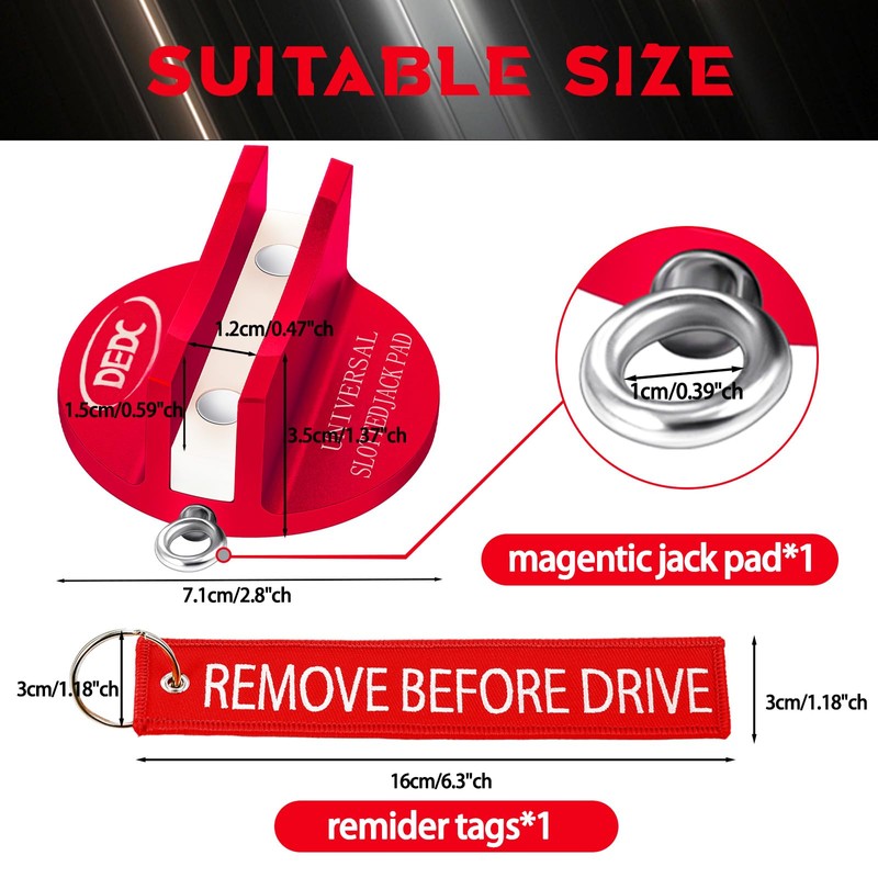 DEDC Universal Aluminum Grooved Magnetic Jack Pad Red 1 Pc,