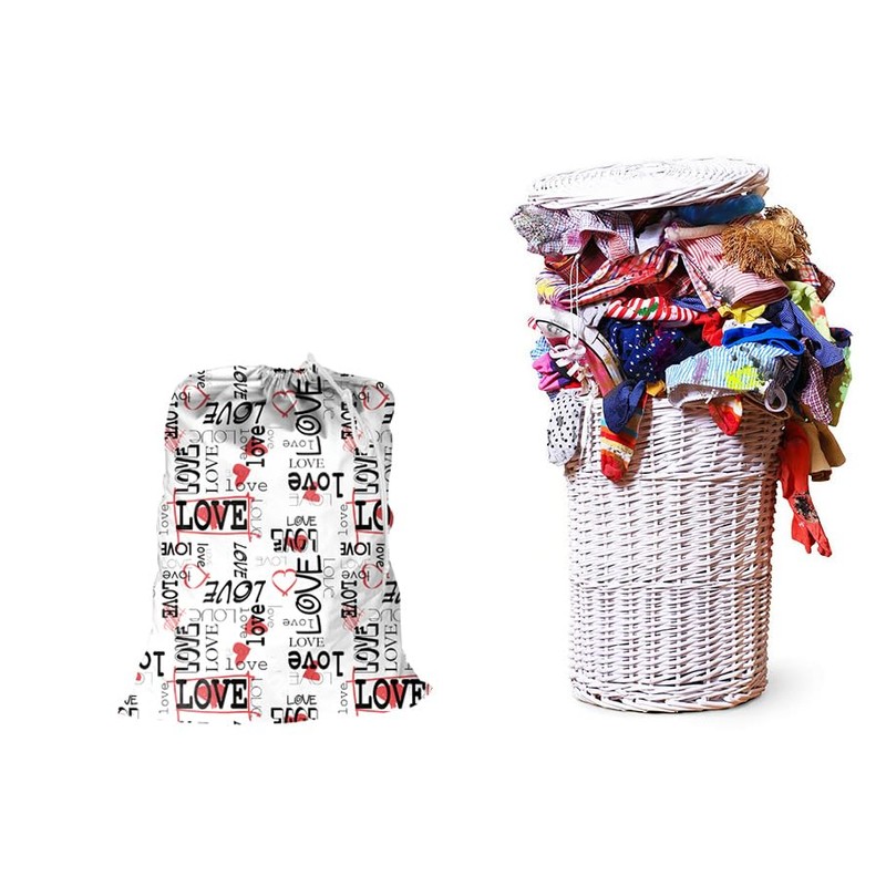Maishijie 2 x Heavy Duty Cotton Linen Laundry Bags (Love)