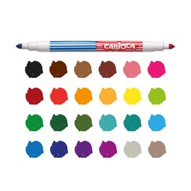 Carioca Bi-Color Washable Markers – 12 Double-Tip Felt Pens, 24 Colors Total, Conical Tip, Non-Toxic, Super Washable Ink, School & Art Supplies, Made in Italy