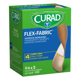 CURAD Flex Fabric Adhesive Bandages, Bandage Size is 3/4" x 3", ALL ONE SIZE, (Box of 100)