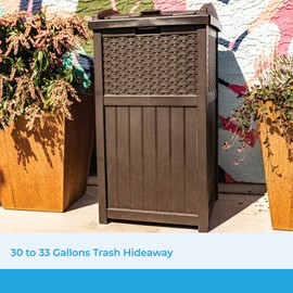 Suncast 33 Gallon Hideaway Can Resin Outdoor Trash with Lid Use in Backyard, Deck, or Patio, 33-Gallon, Brown