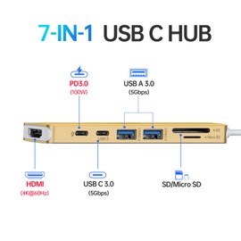USB C Hub HDMI Adapter for MacBook Pro/Air, 7 in 1 USB C Dongle with HDMI, SD/TF Card Reader, USB C Data Port,100W PD, and 2 USB 3.0 Compatible for MacBook Pro/Air, Dell XPS, Lenovo Thinkpad.