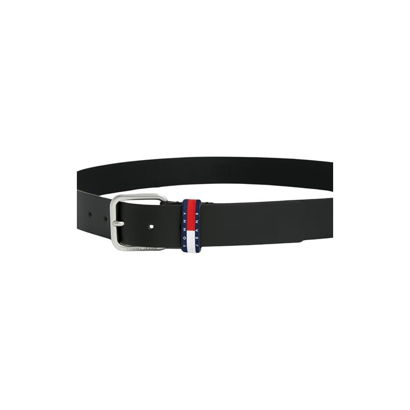 Tommy Jeans Men's Ryan Regular Belt with Leather Logo, Black