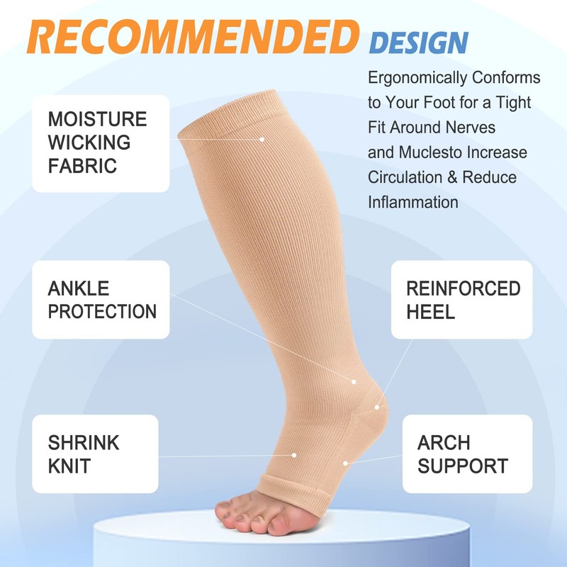 3 Pack Plus Size Open Toe Compression Socks for Women