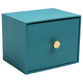 Exacompta Office By Me 78603E Drawer Photo Box with 4 Dividers for Storing A6 Cards or Photos 11 x 15 cm or 10 x 15 cm with Dark Blue Paper with Textile Effect