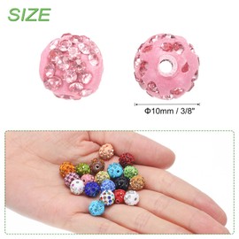 sourcing map 50pcs 10mm Rhinestone Beads for Jewelry Making, Bling Disco Bead Sparkle Diamond Clay Bead for Necklace Bracelet Christmas, Pink