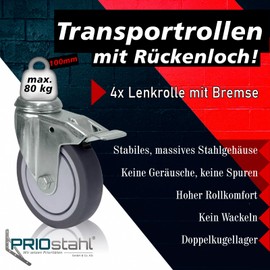 PRIOstahl Set - Equipment Roller with Back Hole/Transport Roller with Brake/Roller (100 mm)