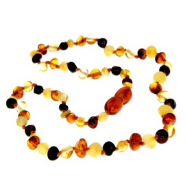 Multicoloured Baltic Amber Bead Necklace - Chain Length 50 cm - Available in Various Colours and Sizes - NBARMIX50, Gemstone, Amber