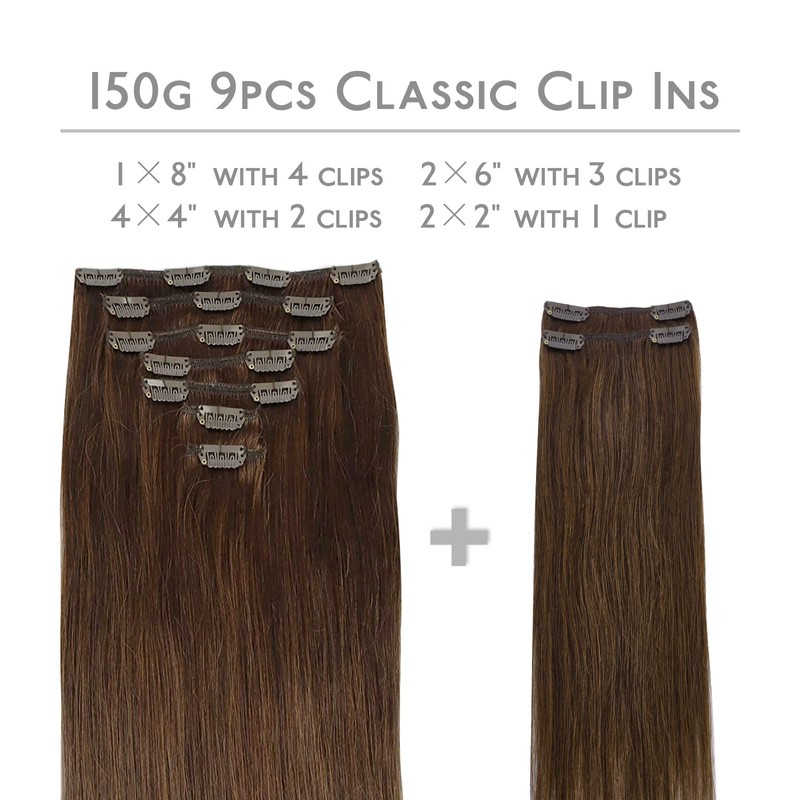 Wennalife WENNALIFE Clip in Hair Extensions, 150g 16 Inch 9pcs