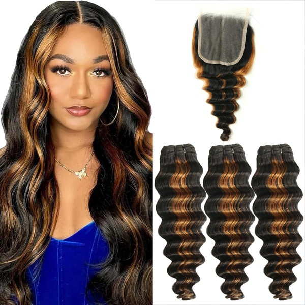 P1B/30 Human Hair Bundles with Closure Ombre 2 Tone Black