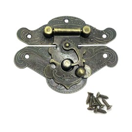 WUNZILO Antique Embossing Latch Hasp Lock Wooden Case Hasp Latch Small Box Hardware Engraved Designs Hinges Latch with Screws for Wood Drawer Jewellery Box Case Cabinet (L)
